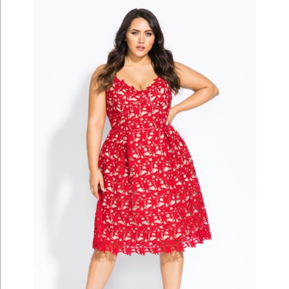 City Chic size 16 So Fancy Crochet Red Dress